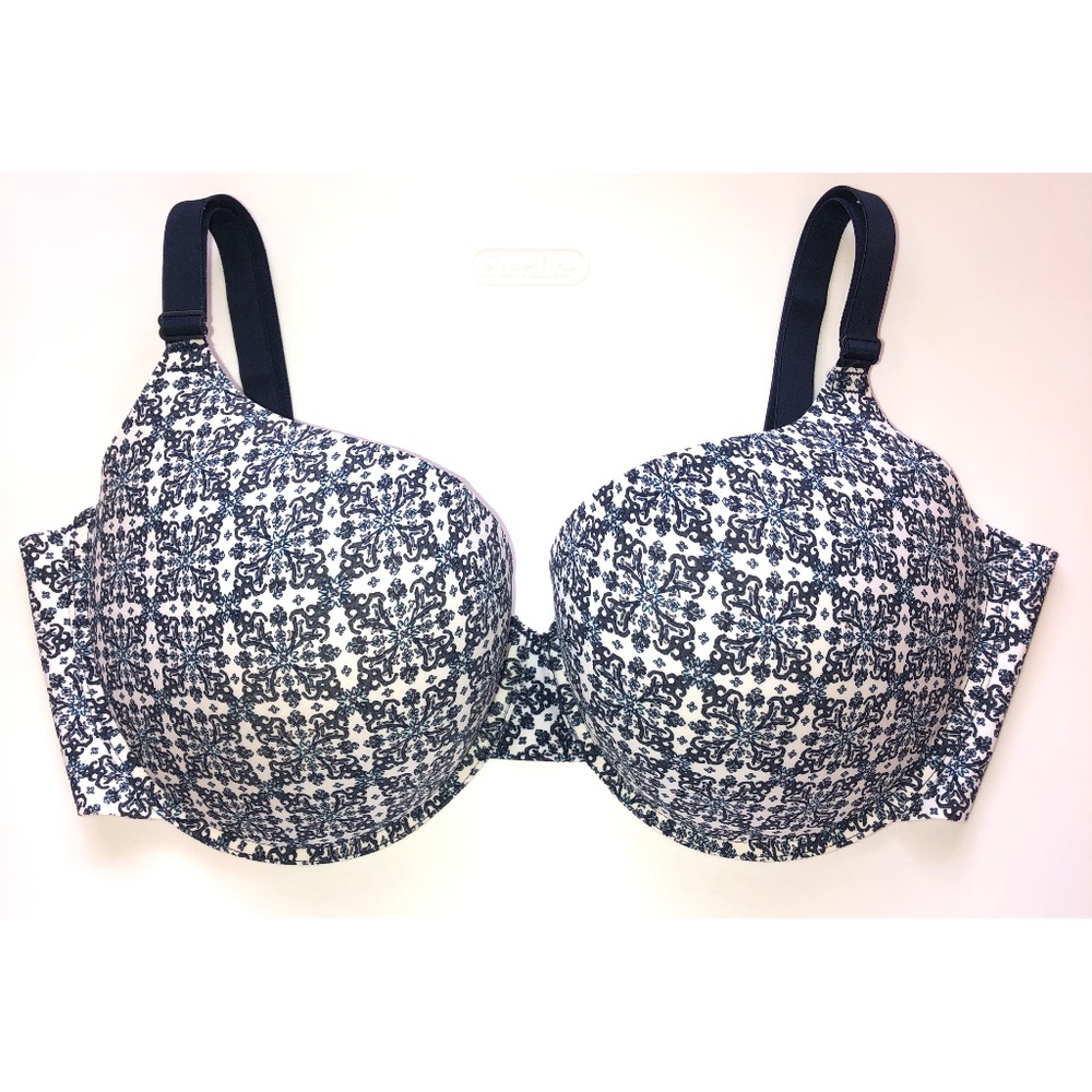 ADRIENNE VITTADINI STUDIO Push Up Bra White + Navy Blue Adjustable Underwire 40D